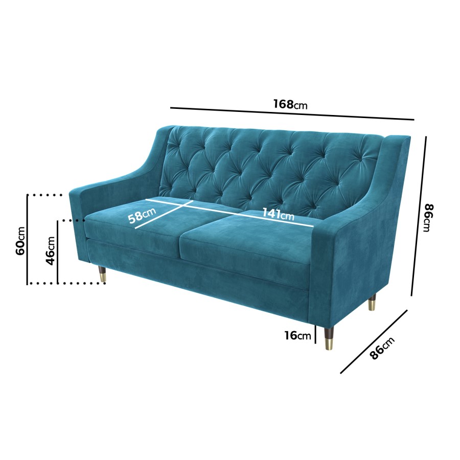 GRADE A2 - 2 Seater Sofa in Blue Velvet with Buttoned Back - Cole