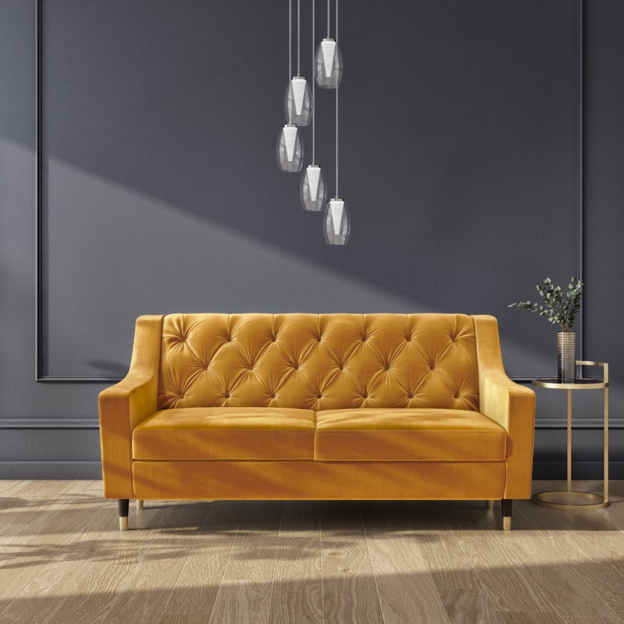 Buttoned Velvet 2 Seater Sofa in Mustard - Cole