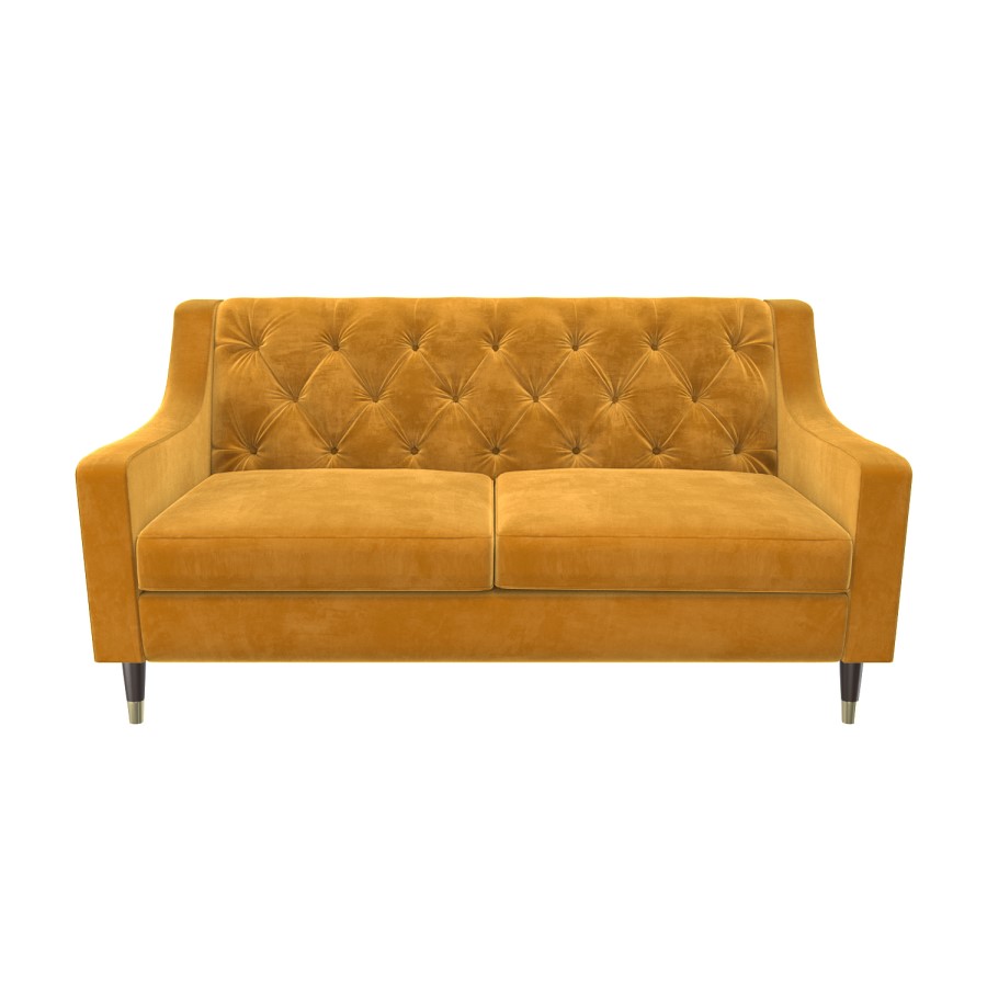 Buttoned Velvet 2 Seater Sofa in Mustard - Cole