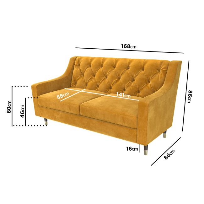 GRADE A2 - 2 Seater Sofa in Mustard Yellow Velvet with Buttoned Back - Cole
