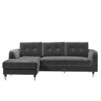 Grey L Shaped Sofa Bed in Velvet  - Left Hand Facing - Sutton Grey L Shaped Sofa Bed in Velvet  - Left Hand Facing - Sutton