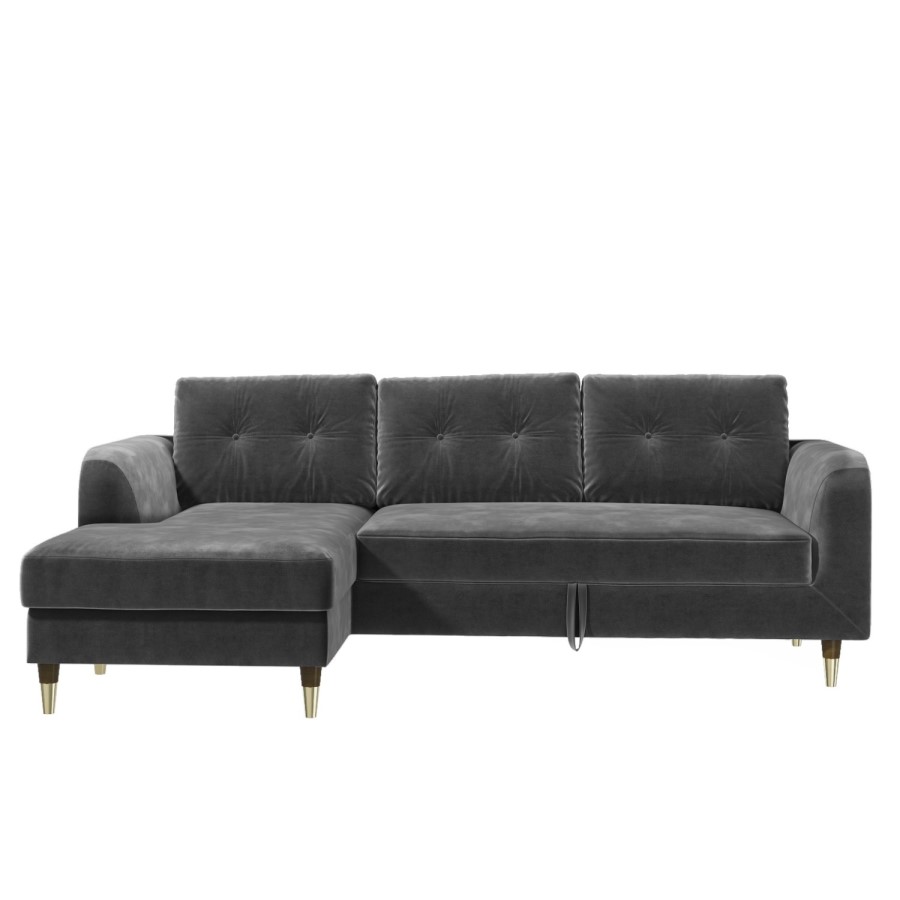 GRADE A1 - Grey L Shaped Sofa Bed in Velvet - Left Hand Facing - Sutton