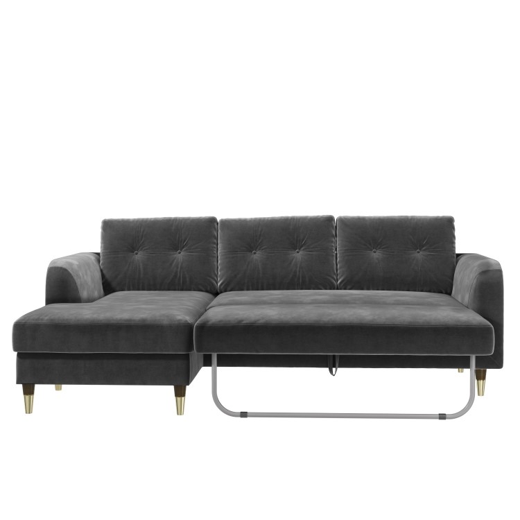 GRADE A1 - Grey L Shaped Sofa Bed in Velvet - Left Hand Facing - Sutton