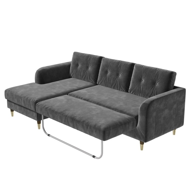 GRADE A1 - Grey L Shaped Sofa Bed in Velvet - Left Hand Facing - Sutton