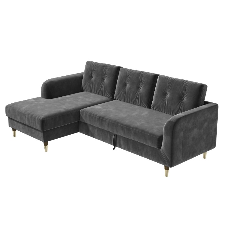 GRADE A1 - Grey L Shaped Sofa Bed in Velvet - Left Hand Facing - Sutton