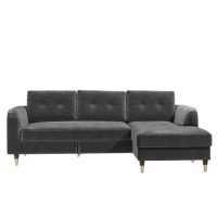 Grey L Shaped Sofa Bed in Velvet  - Right Hand Facing - Sutton Grey L Shaped Sofa Bed in Velvet  - Right Hand Facing - Sutton