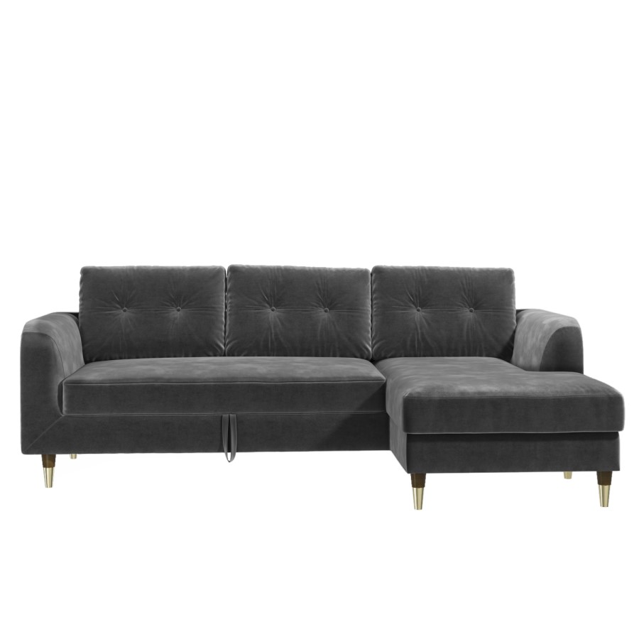 Grey L Shaped Sofa Bed in Velvet  - Right Hand Facing - Sutton