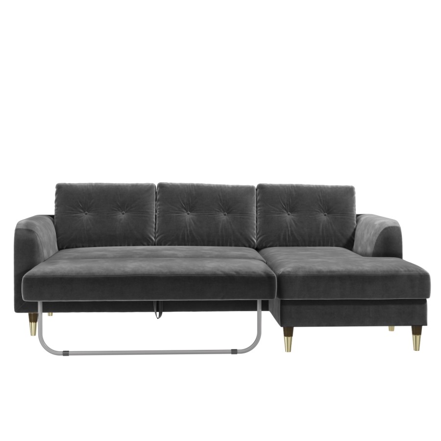 Grey L Shaped Sofa Bed in Velvet  - Right Hand Facing - Sutton