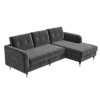 Grey L Shaped Sofa Bed in Velvet  - Right Hand Facing - Sutton
