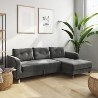 GRADE A2 - Right Hand Facing Corner Sofa Bed in Grey Velvet - Seats 3 - Sutton