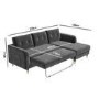 Grey L Shaped Sofa Bed in Velvet  - Right Hand Facing - Sutton