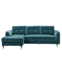 Teal Blue L Shaped Pull-Out Sofa Bed in Velvet  - Left Hand Facing - Sutton