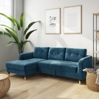 GRADE A1 - Teal Blue L Shaped Sofa Bed in Velvet  - Left Hand Facing - Sutton