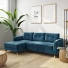 Teal Blue L Shaped Pull-Out Sofa Bed in Velvet  - Left Hand Facing - Sutton