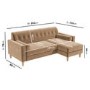 GRADE A2 - Beige Velvet 3 Seater L Shaped Sofa in Velvet - Right Hand Facing - Idris