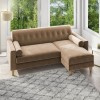 GRADE A1 - Right Hand Facing Beige Velvet Corner Sofa with Bolster Cushions - Seats 3 - Idris