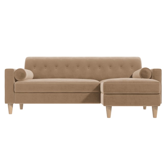 GRADE A2 - Beige Velvet 3 Seater L Shaped Sofa in Velvet - Right Hand Facing - Idris