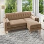 GRADE A2 - Beige Velvet 3 Seater L Shaped Sofa in Velvet - Right Hand Facing - Idris