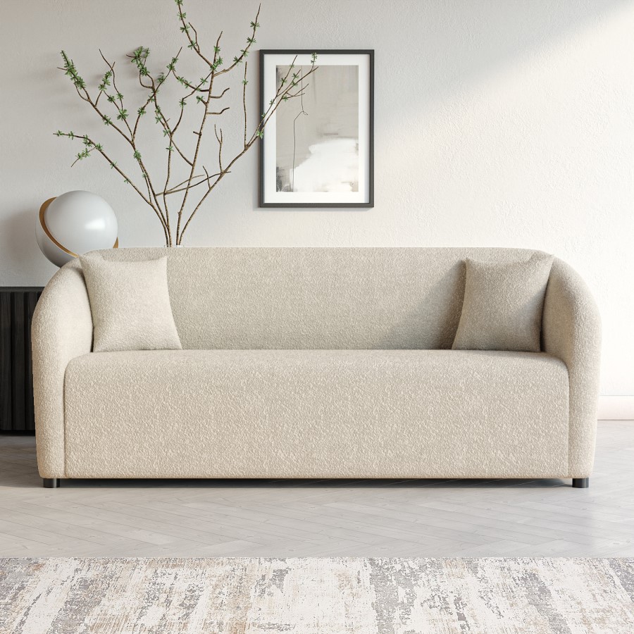 Cream Boucle Fabric 3 Seater Curved Tub Sofa - Monroe