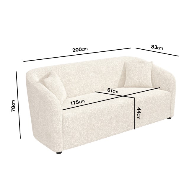 Cream Boucle Fabric 3 Seater Curved Tub Sofa - Monroe