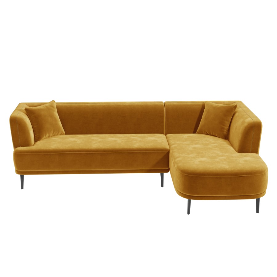 Mustard Yellow 3 Seater Corner Sofa in Velvet with Cushions 