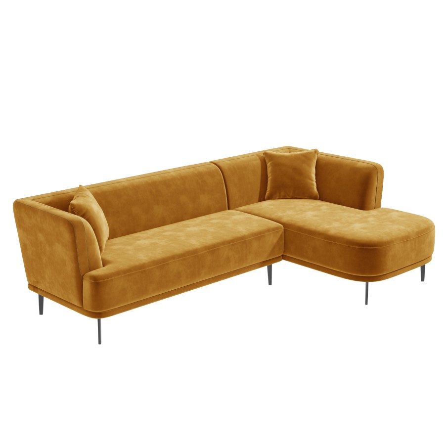 Mustard Yellow 3 Seater Corner Sofa in Velvet with Cushions 
