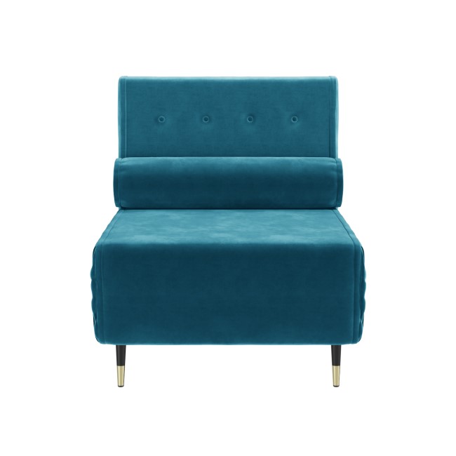 Single Sofa Bed in Teal Blue Velvet with Bolster Cushion - Eleni