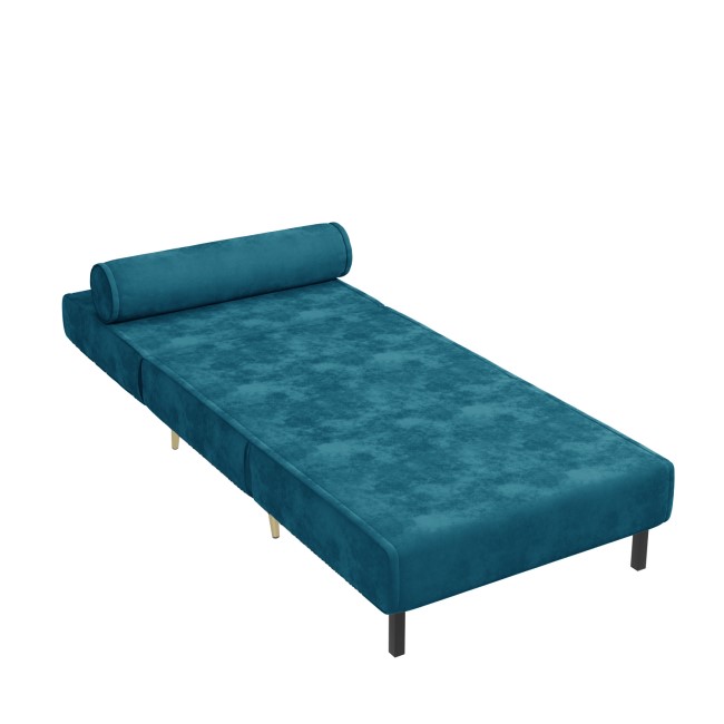 Single Sofa Bed in Teal Blue Velvet with Bolster Cushion - Eleni