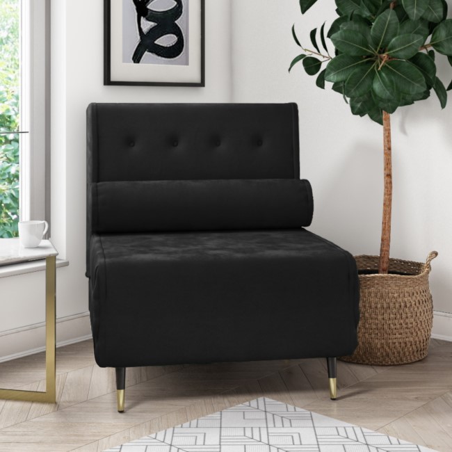 Single Sofa Bed in Charcoal Velvet with Bolster Cushion - Eleni