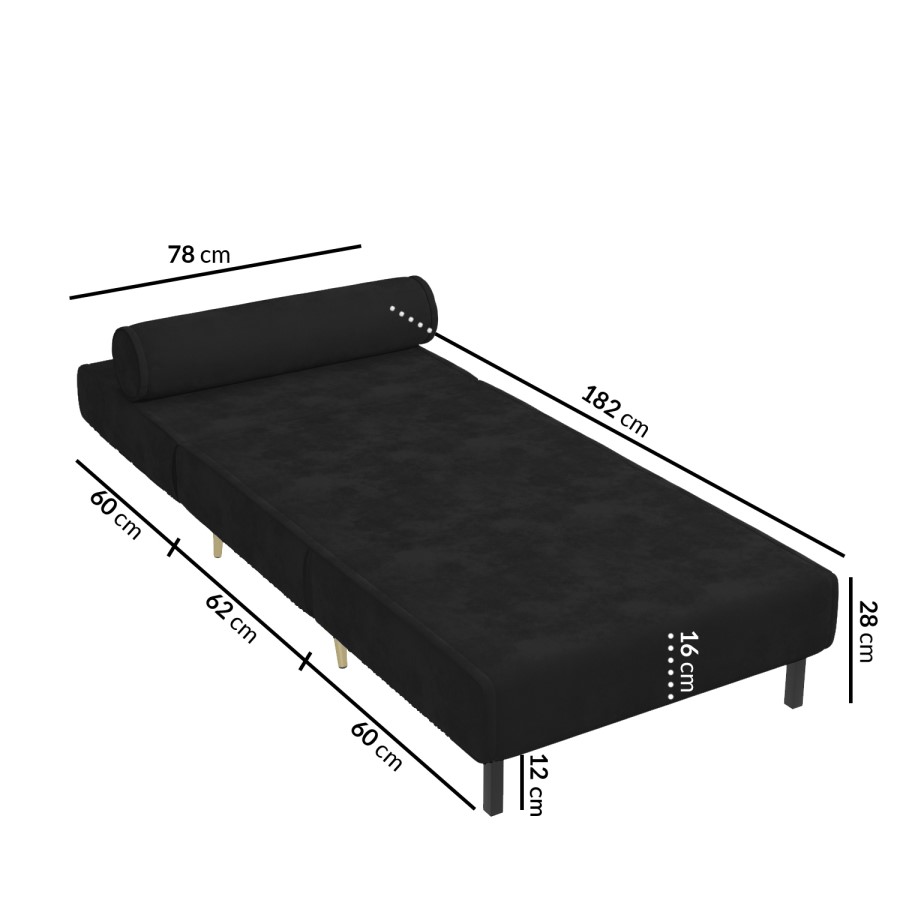 GRADE A1 - Single Sofa Bed in Charcoal Velvet with Bolster Cushin - Eleni