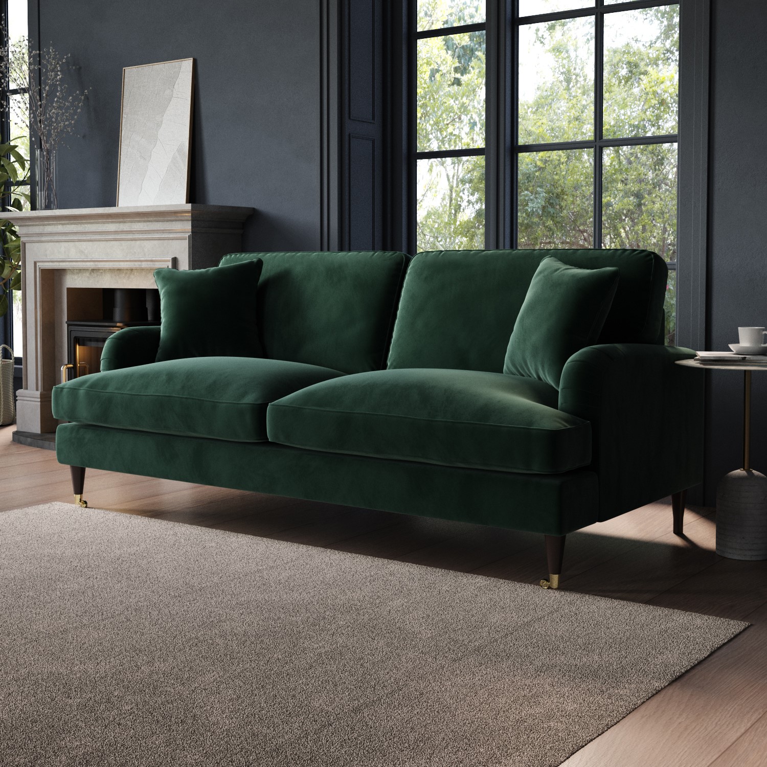 Payton Green Dark Velvet 3 Seater Sofa