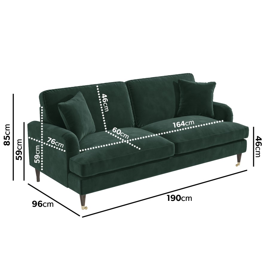 ONLY OPENED - Dark Green Velvet 3 Seater Sofa - Payton
