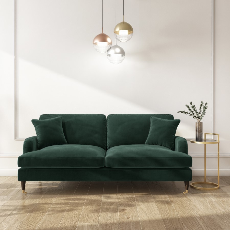 GRADE A2 - Dark Green Velvet 3 Seater Sofa - Payton