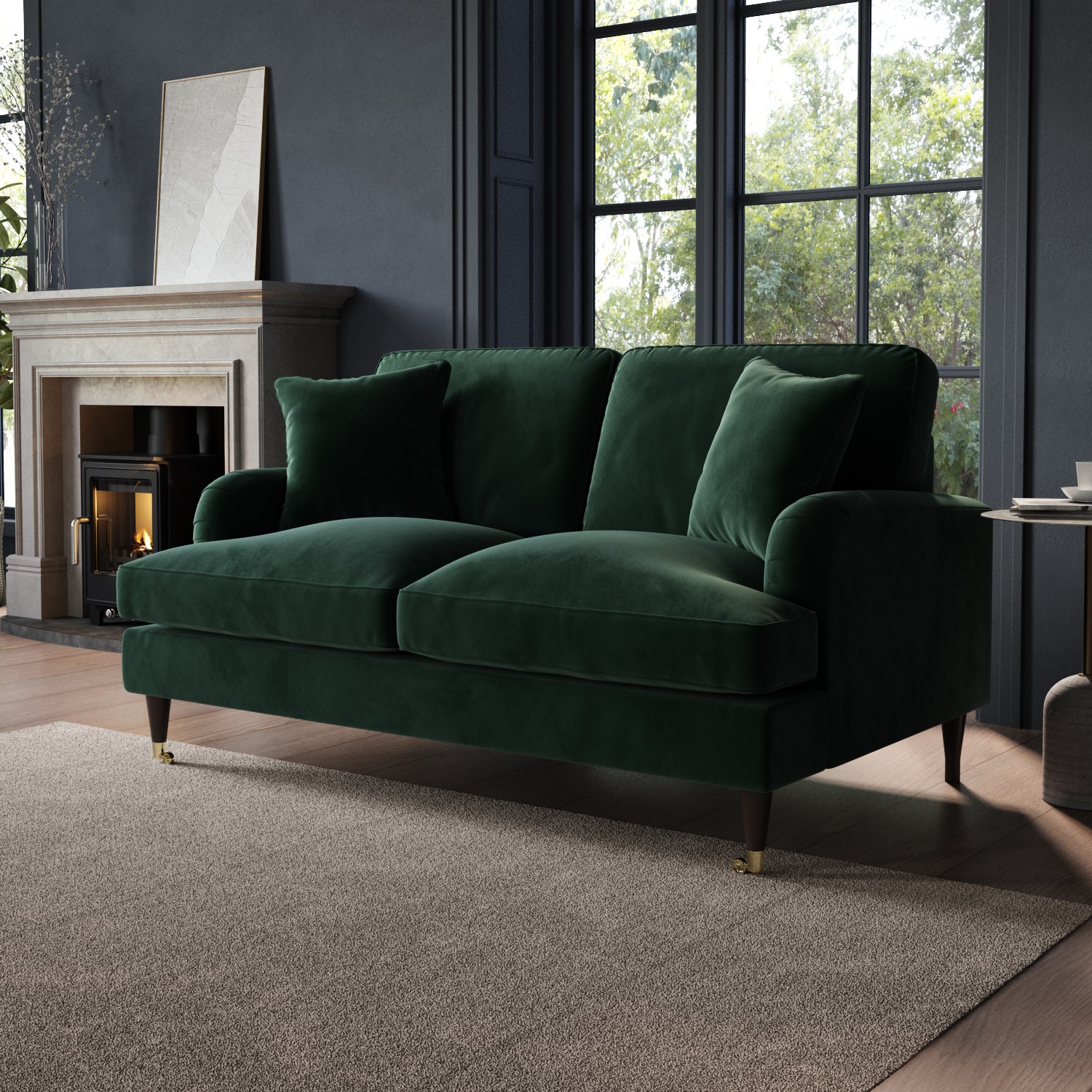 Payton Green Dark Velvet 2 Seater Sofa