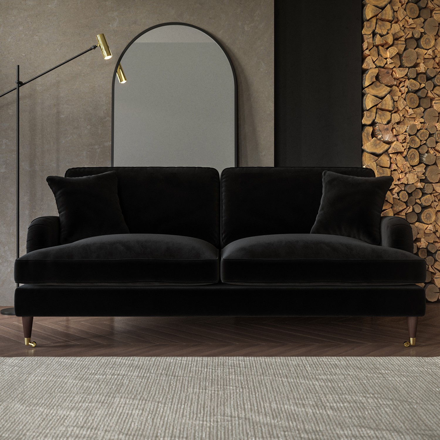 Payton Black Velvet 3 Seater Sofa