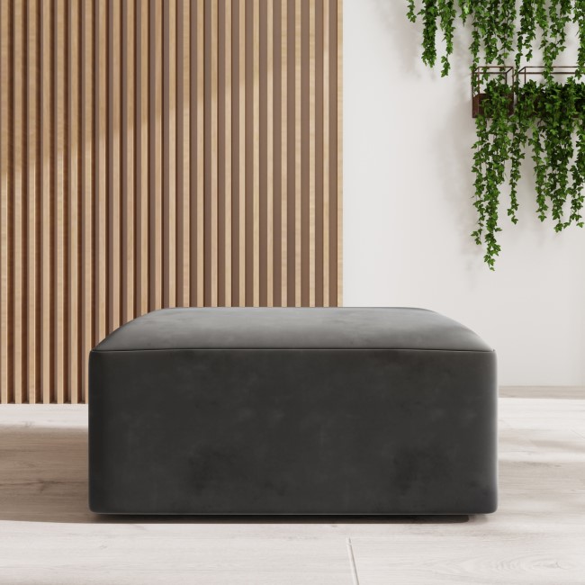 Large Grey Velvet Footstool - Hendrix