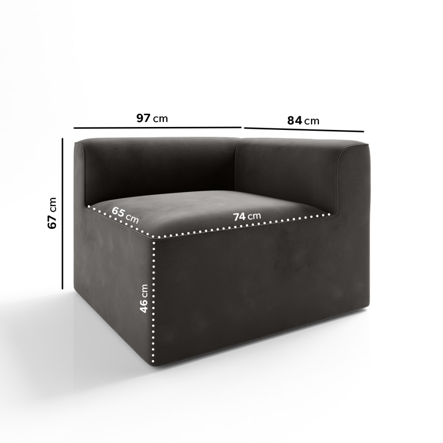 Grey Velvet Right Corner Section - Modular Sofa Piece - Hendrix