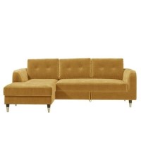 Mustard Yellow L Shaped Sofa Bed in Velvet  - Left Hand Facing - Sutton Mustard Yellow L Shaped Sofa Bed in Velvet  - Left Hand Facing - Sutton