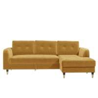 Mustard Yellow L Shaped Sofa Bed in Velvet  - Right Hand Facing - Sutton