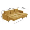 Mustard Yellow L Shaped Sofa Bed in Velvet  - Right Hand Facing - Sutton
