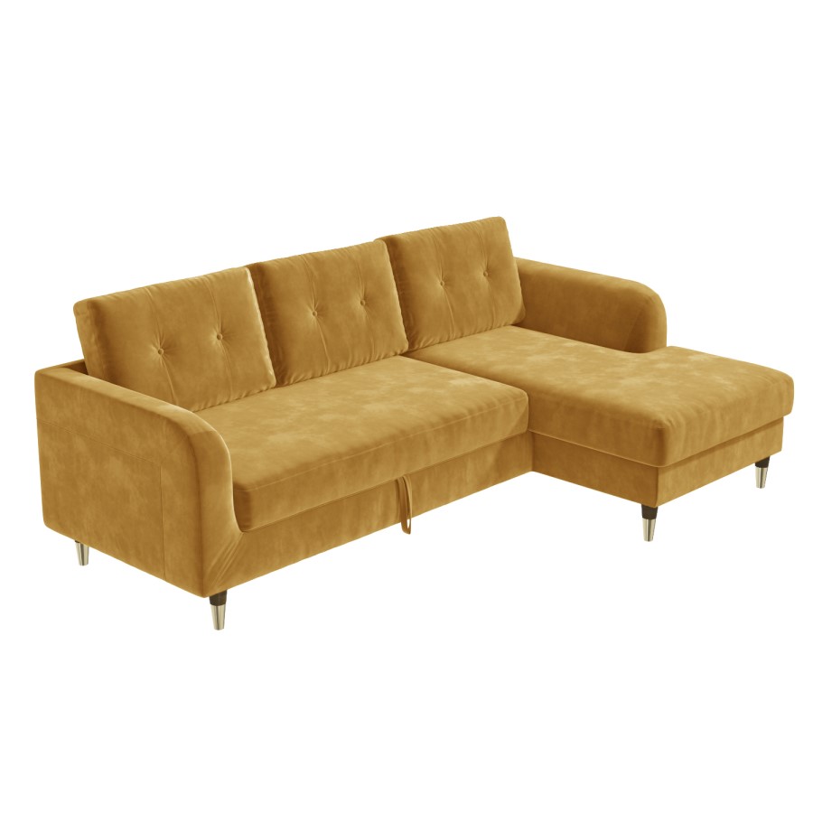 Mustard Yellow L Shaped Sofa Bed in Velvet  - Right Hand Facing - Sutton