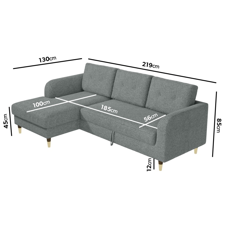 Grey Fabric L Shaped Sofa Bed - Left Hand Facing - Sutton