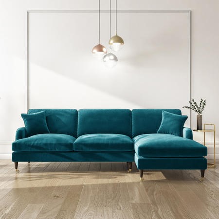 GRADE A2 - Teal Velvet Right Hand Facing L Shaped Sofa - Seats 4 ...