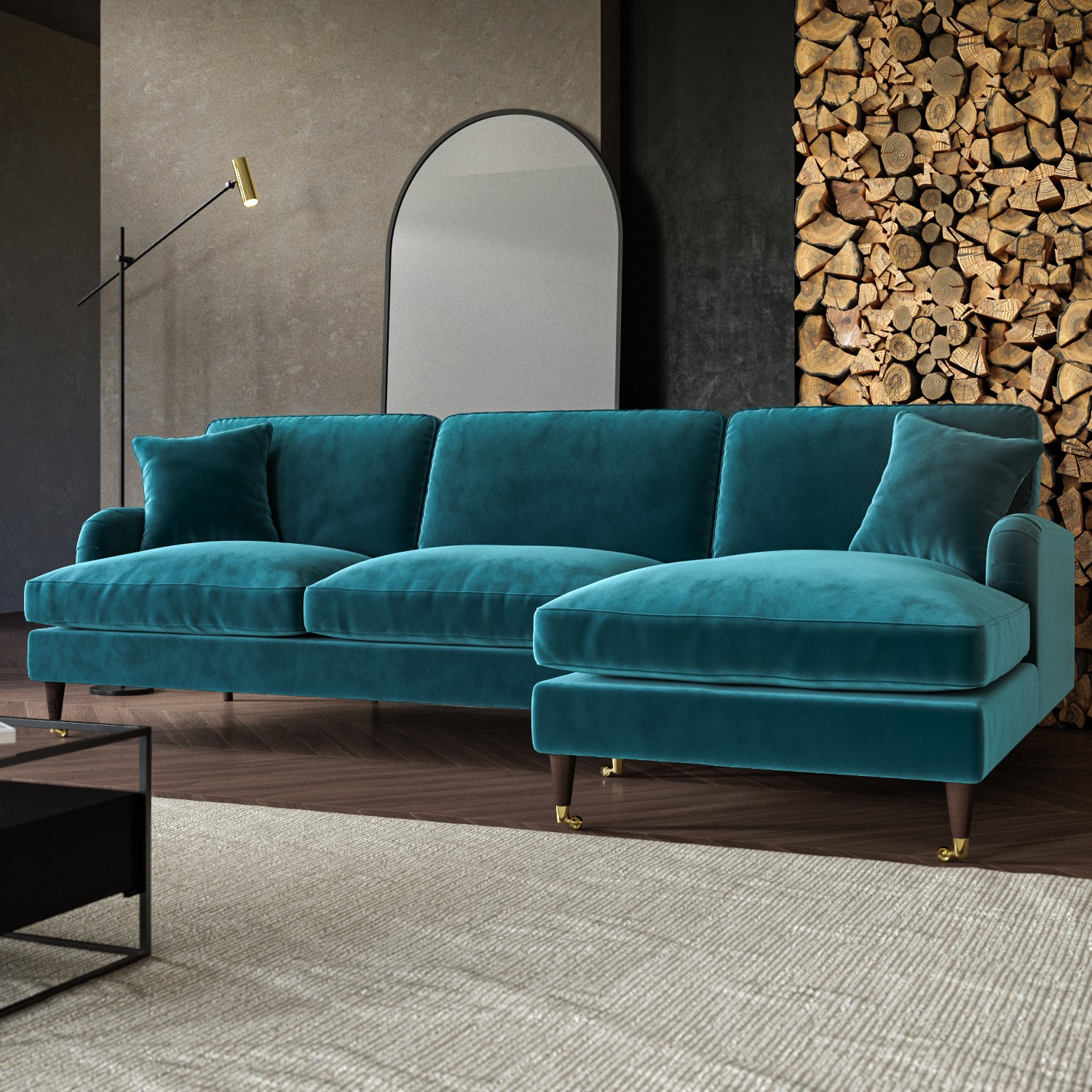 Read more about Teal velvet right hand facing l shaped sofa seats 4 payton
