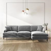GRADE A2 - Grey Velvet Right Hand Facing L Shaped Sofa - Seats 4 - Payton