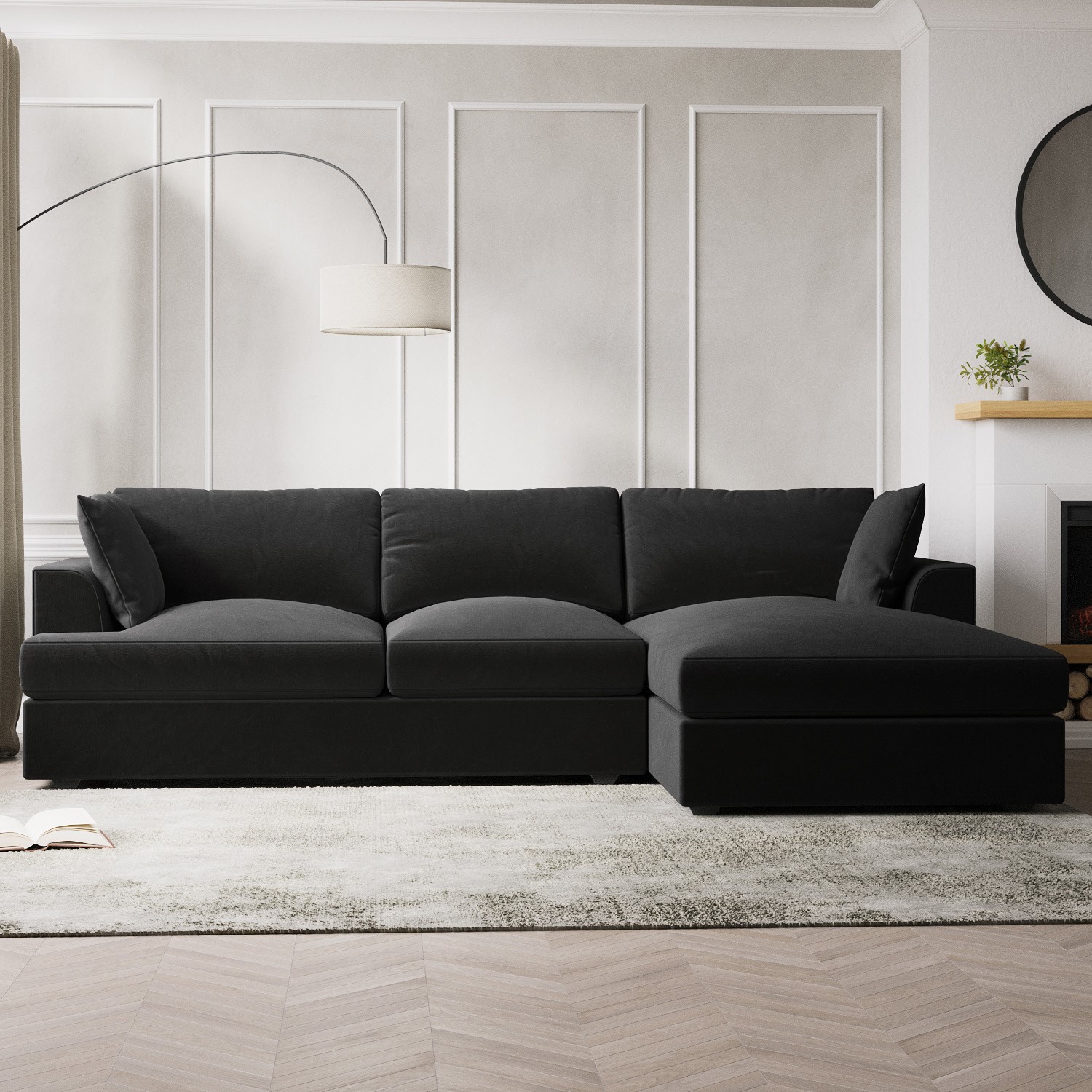 Read more about Dark grey velvet right hand l shaped sofa seats 4 august