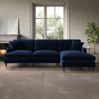 Navy Velvet Right Hand Facing 4 Seater Chaise Corner Sofa - Payton Navy Velvet Right Hand Facing 4 Seater Chaise Corner Sofa - Payton