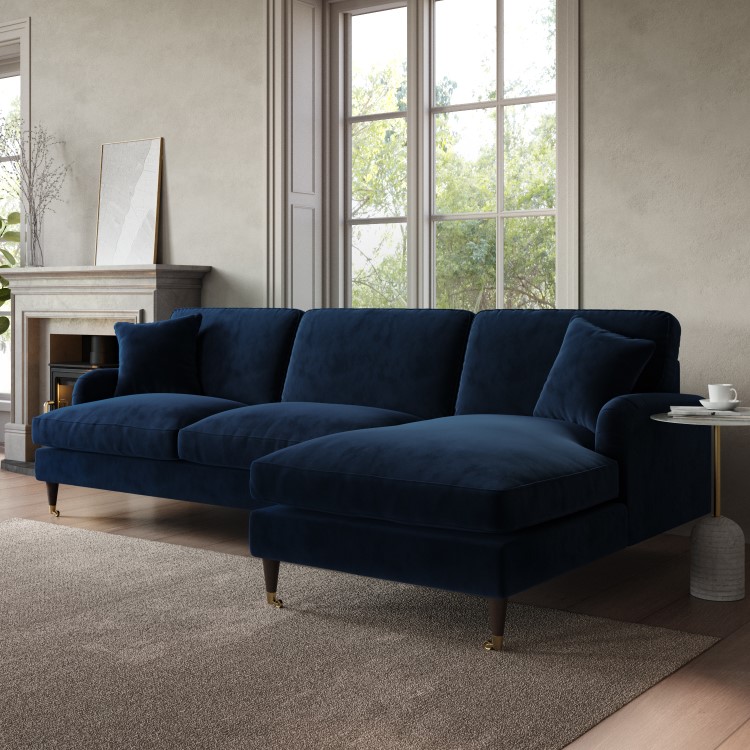 Navy Velvet Right Hand Facing 4 Seater Corner Sofa - Payton