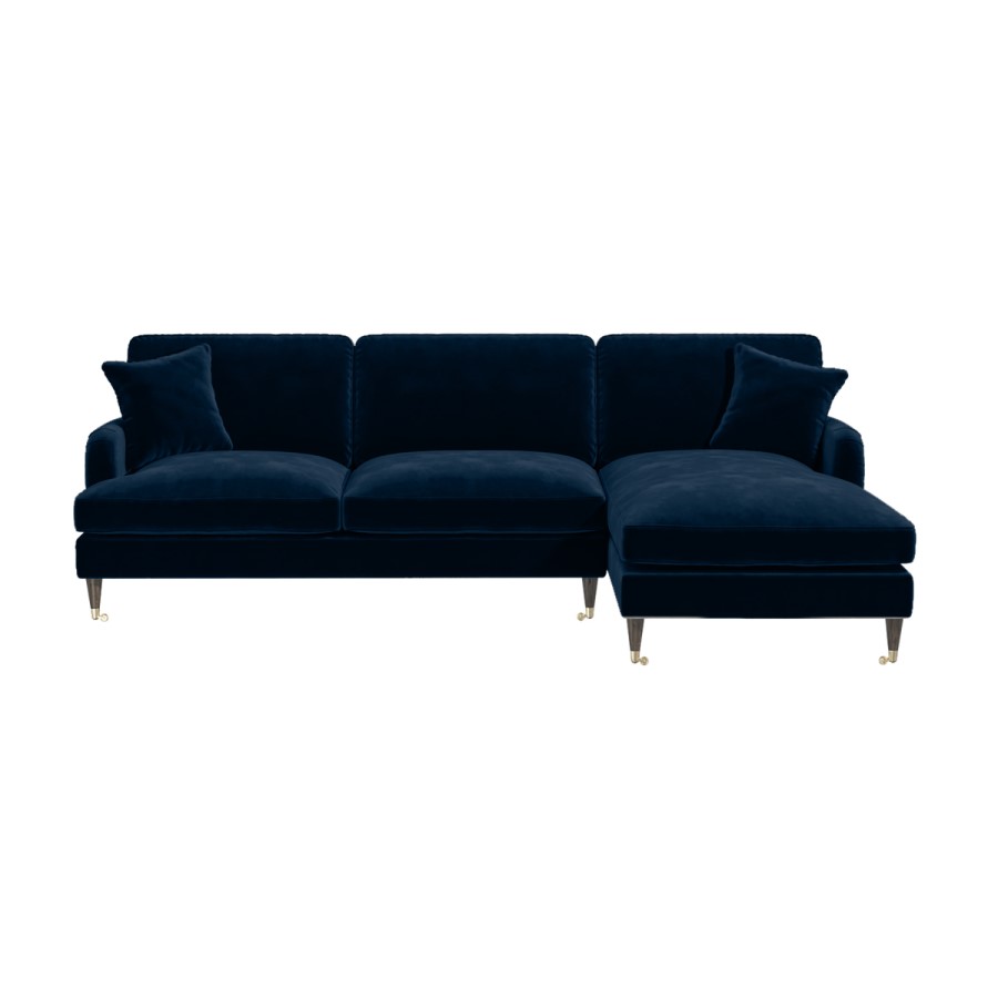 Navy Velvet Right Hand Facing 4 Seater Chaise Corner Sofa - Payton