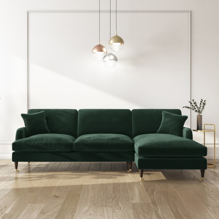 GRADE A1 - Dark Green 3 Seater L Shaped Sofa in Velvet - Right Hand Facing - Payton